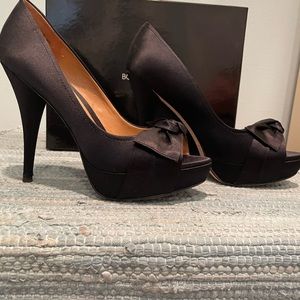 Boutique 9 Gia black satin peep tie platform shoe. Size 7.5.